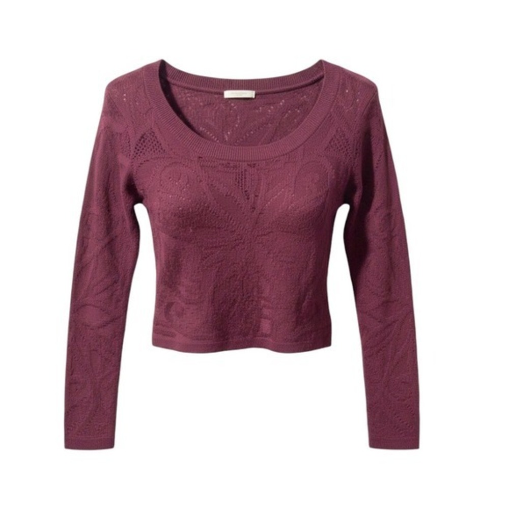 Say What? Women Sweater Small Burgundy Knit‎ Cropped Long Sleeve Scoop